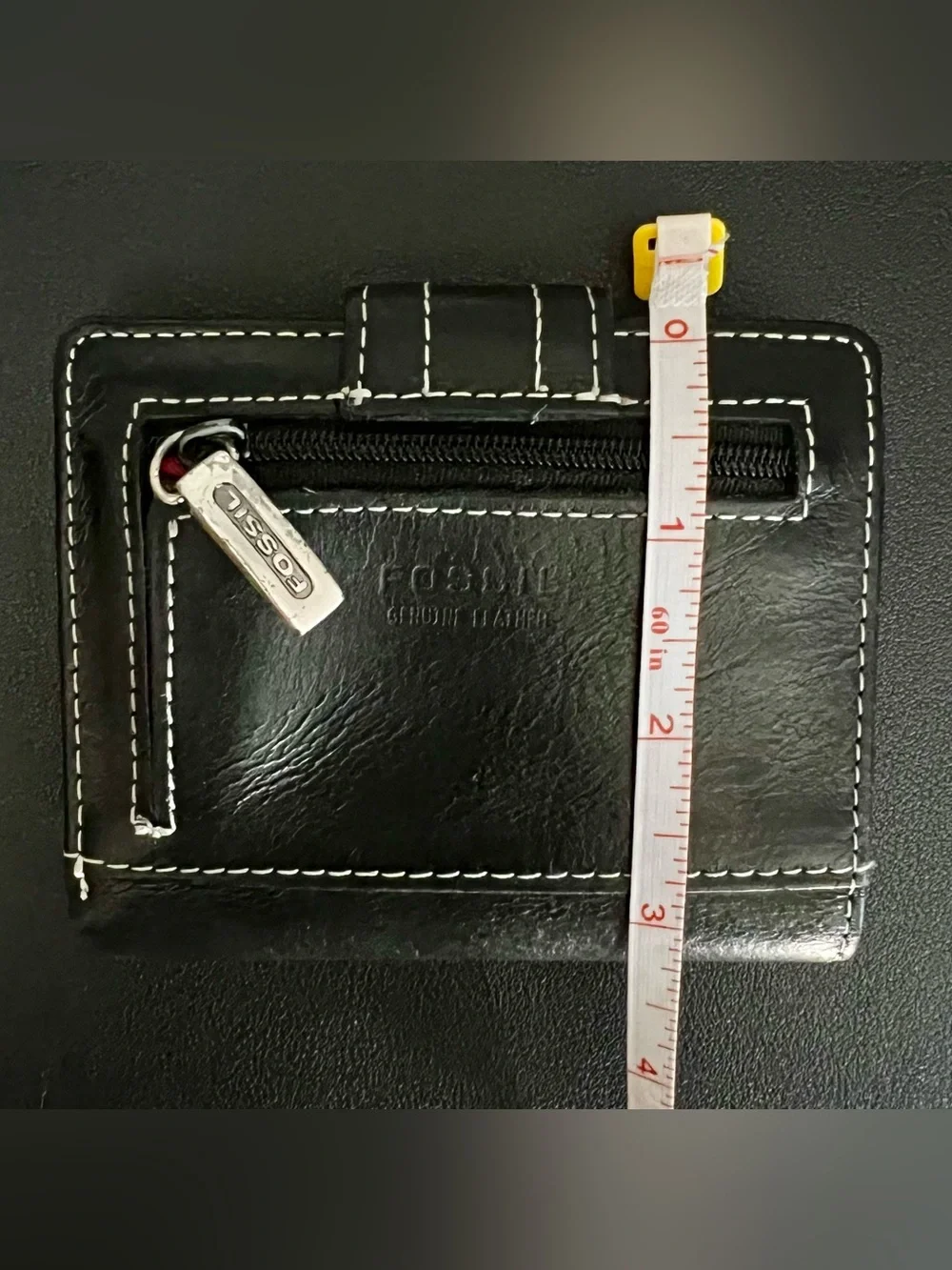 FOSSIL Vintage Black Trifold Leather Wallet with Hot Pink Interior